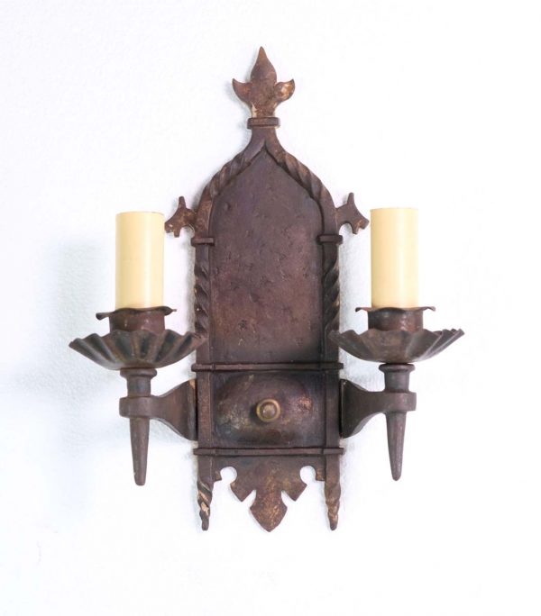 Sconces & Wall Lighting - Arts & Crafts Gothic Wrought Iron 2 Candle Wall Sconce