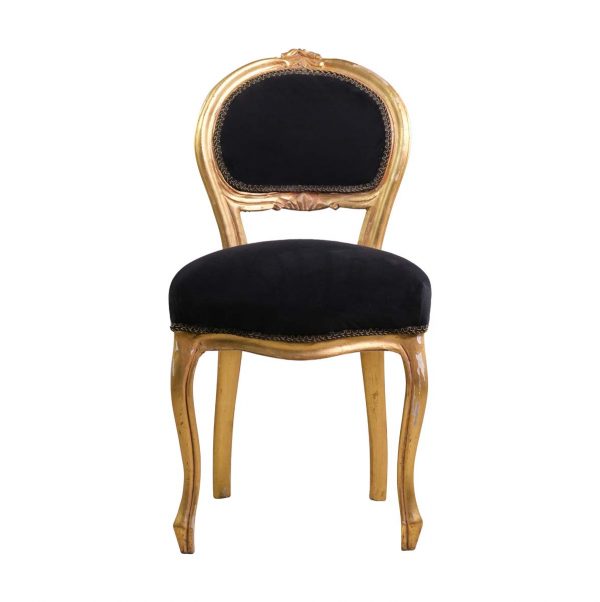 Seating - Vintage Black Velvet & Gold Gilded Wood Frame French Chair