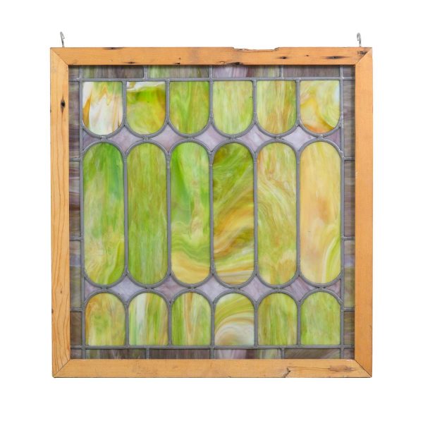 Stained Glass - Antique Mixed Greens Stained Glass Pine Frame Window