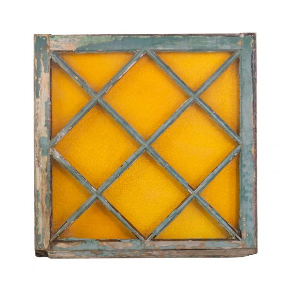 Stained Glass - Antique Square Amber Stained Glass Pine Frame Window