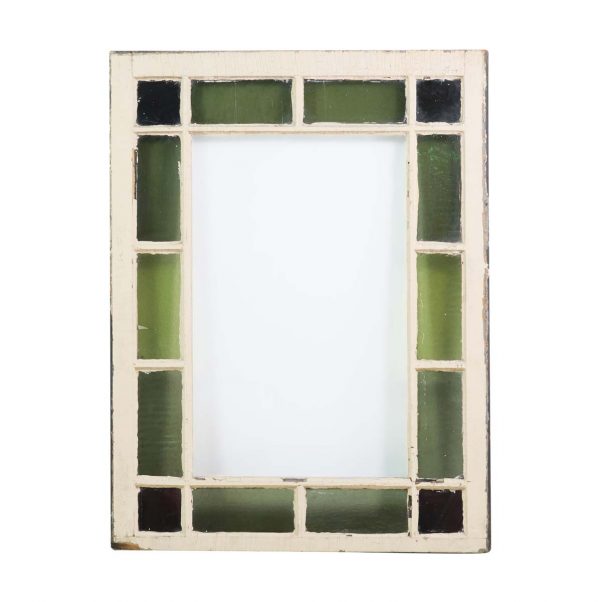 Stained Glass - Reclaimed Green & Clear Stained Glass Pine Frame Window