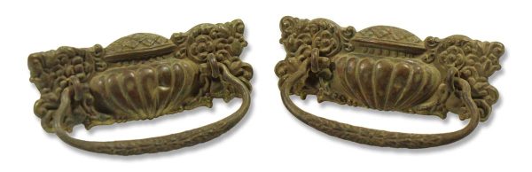 Cabinet & Furniture Pulls - Pair of Victorian Stamped Urn Brass Bail Drawer Pulls