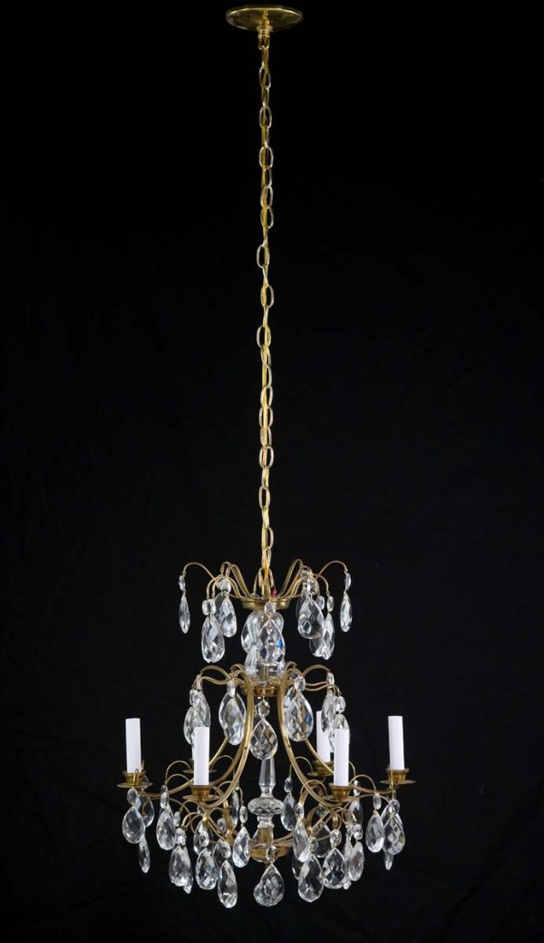 Chandeliers - Antique Brass & Crystal 5 Arm French Chandelier