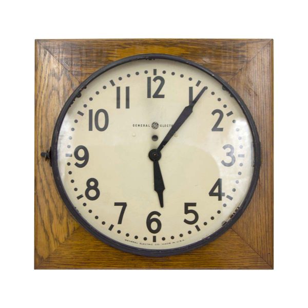 Clocks  - Antique General Electric Square Oak Wall Clock