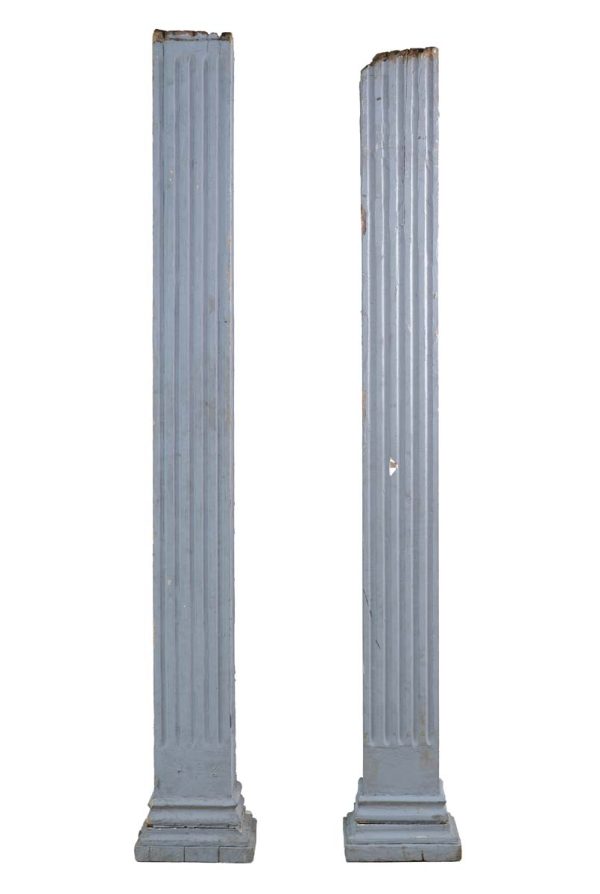 Columns & Pilasters - Pair of 7 ft Blue Fluted Square Pine Columns