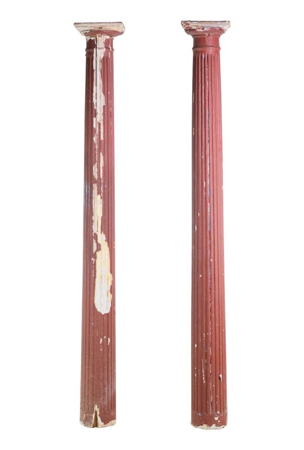 Columns & Pilasters - Pair of 7 ft Reclaimed Painted Pine Columns without Bases