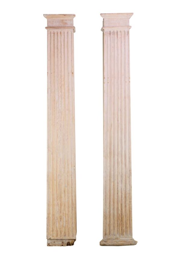 Columns & Pilasters - Pair of Antique 7.5 ft Fluted Wood Square Columns