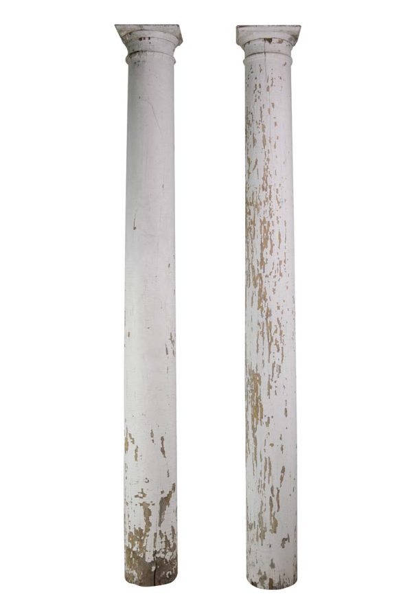 Columns & Pilasters - Pair of Antique 9.25 ft White Round Porch Posts