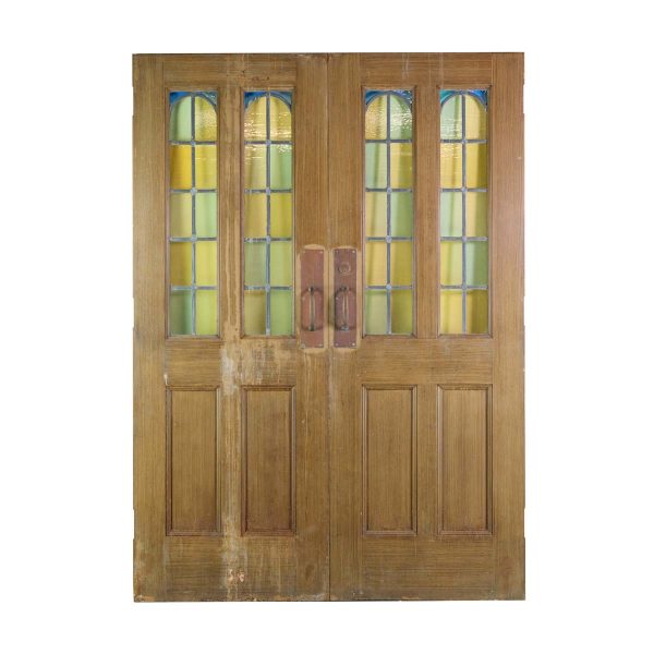 Commercial Doors - Steel Stained Glass Lites & Faux Wood Paint Double Doors
