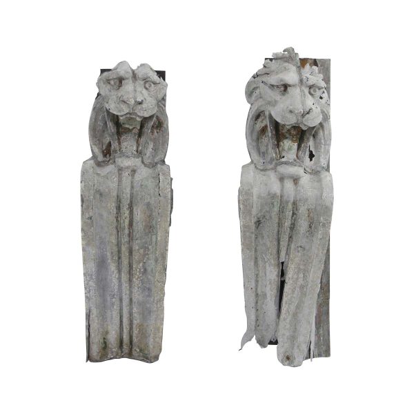 Corbels - Pair of Zinc Lion Head Corbels with Wood Backing