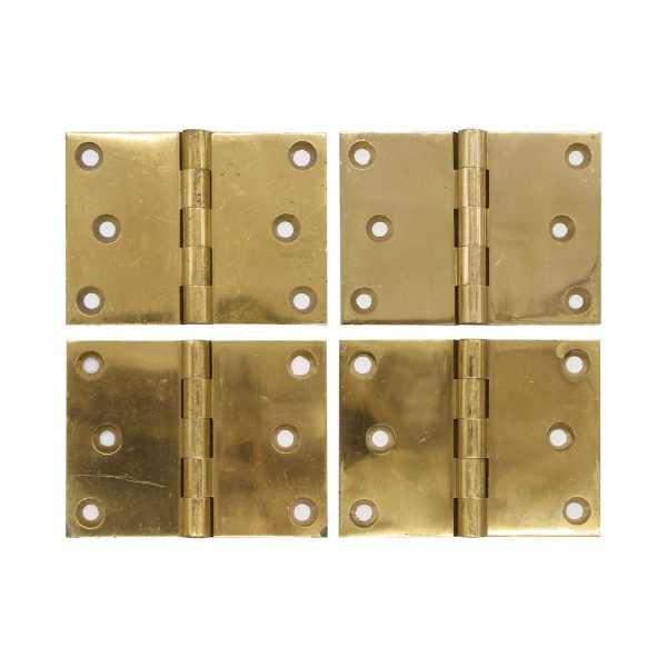 Door Hinges - Set of 4 Brass Butt 3 x 4 Vintage Door Hinges with Five Knuckles