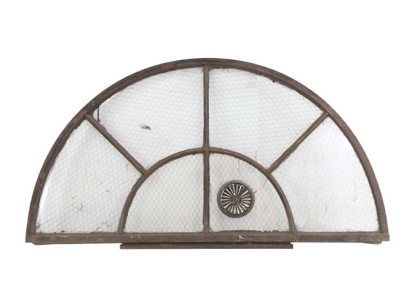 Door Transoms - Arched Chicken Wire Glass Cast Iron Door Transom Window