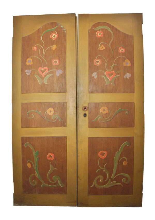 Doors - Pair of Vintage Floral Wooden Cabinet Doors 73.625 x 48.25