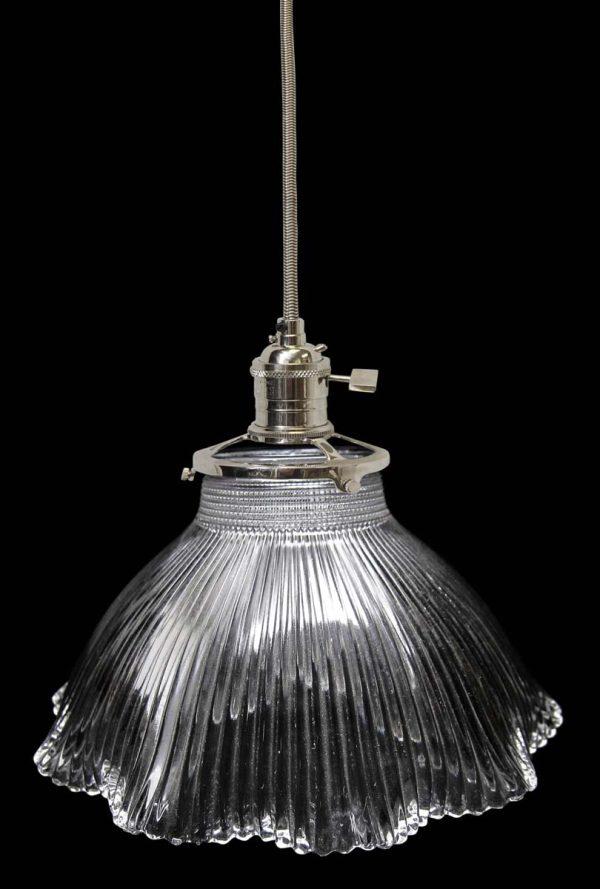 Down Lights - Antique 1920s 6.5 in. Glass Holophane Pendant Light