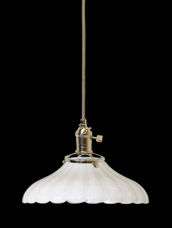 Down Lights - Custom 1920s Antique White Milk Glass 8 in. Pendant Light
