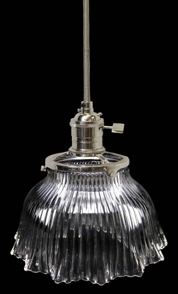 Down Lights - Custom 1920s Clear 6.875 in. Glass Holophane Pendant Light