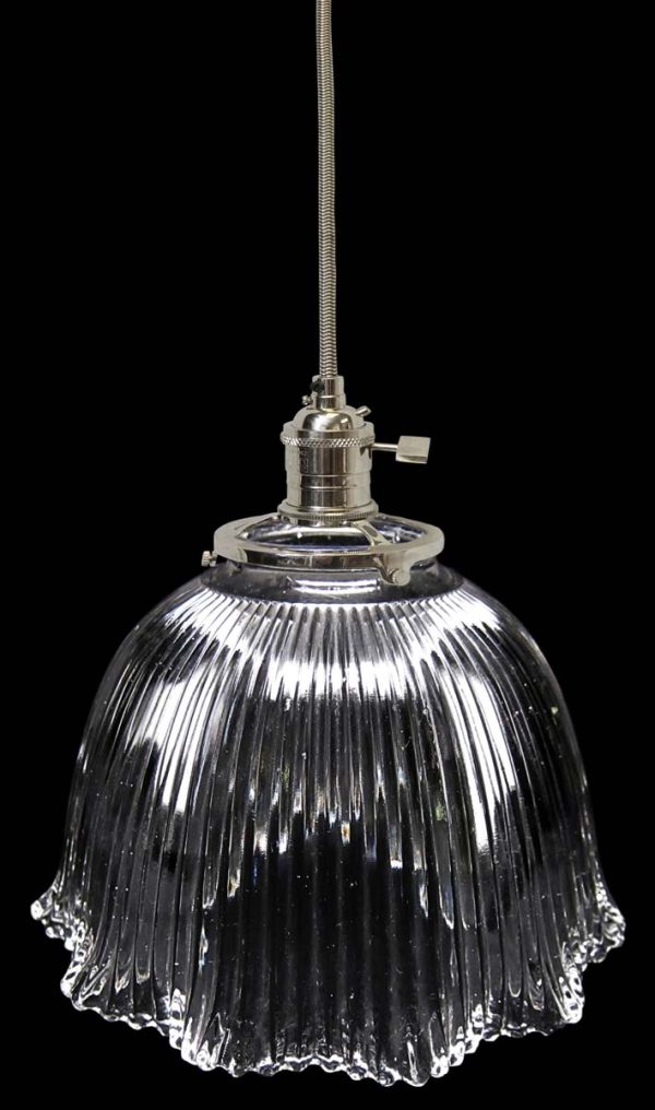 Down Lights - Custom 1920s Clear Holophane 6.875 in. Glass Pendant Light