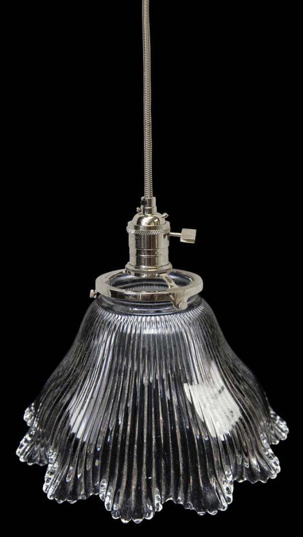 Down Lights - Custom 1920s Holophane 6.625 in. Clear Glass Pendant Light