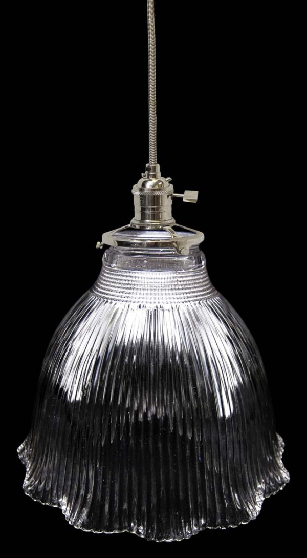 Down Lights - Custom 1920s Holophane 7 in. Clear Glass Pendant Light