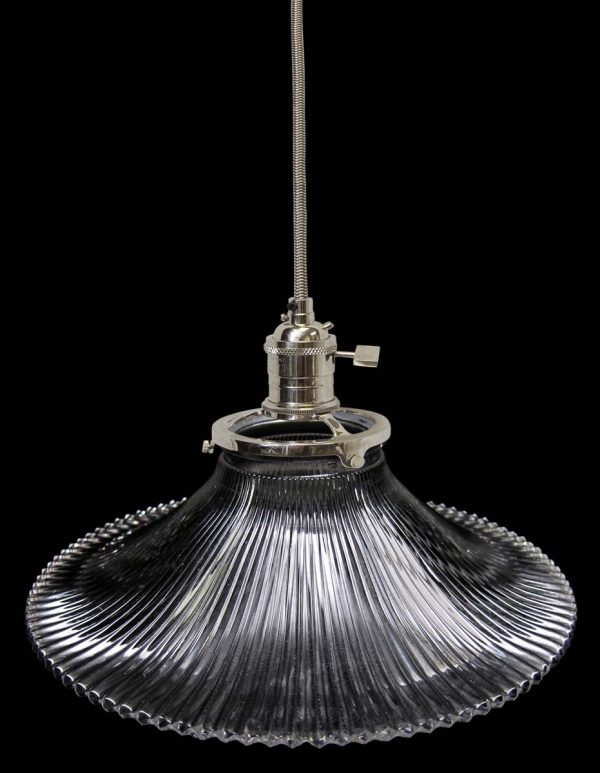 Down Lights - Custom 1920s Holophane 7.375 in. Clear Glass Pendant Light