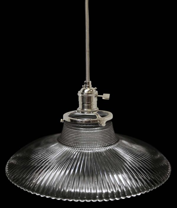 Down Lights - Custom 1920s Holophane 7.5 in. Clear Glass Pendant Light