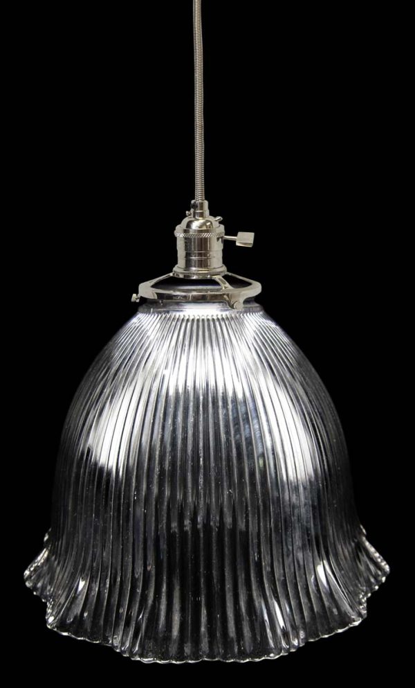 Down Lights - Custom 1920s Holophane 7.625 in. Glass Shade Pendant Light