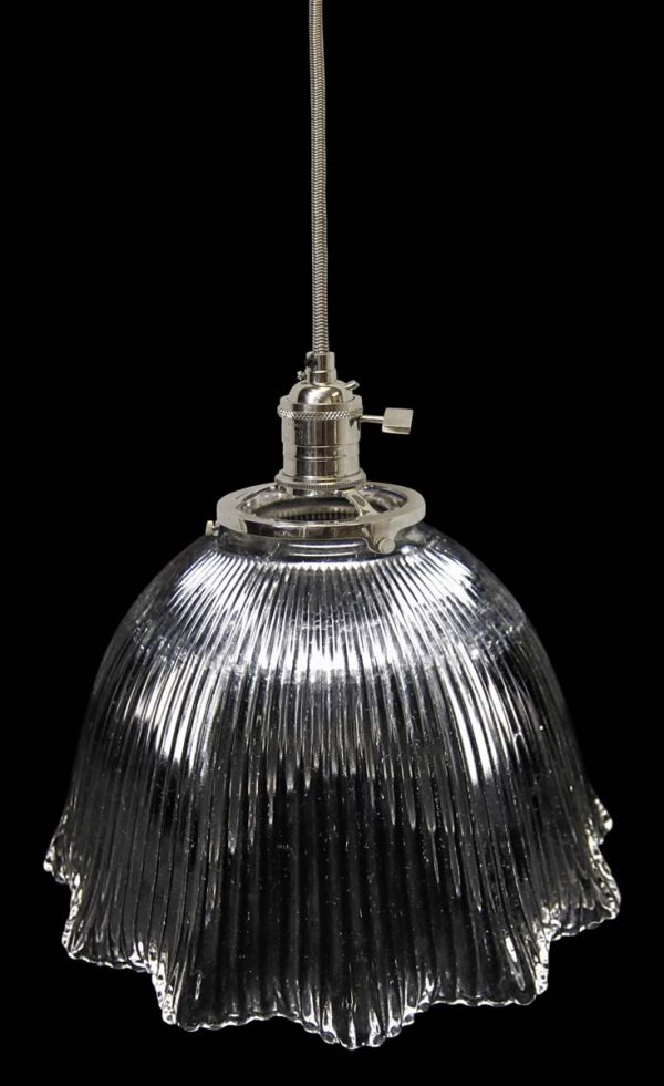 Down Lights - Custom 1920s Holophane 7.75 in. Glass Shade Pendant Light