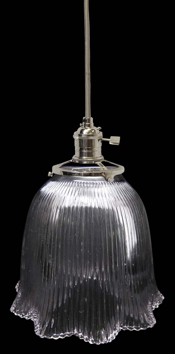 Down Lights - Custom 1920s Holophane 8.25 in. Clear Glass Pendant Light