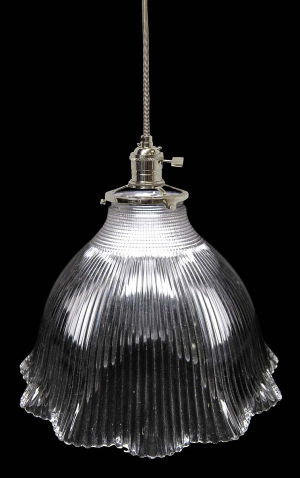Down Lights - Custom 1920s Holophane 8.5 in. Clear Glass Pendant Light