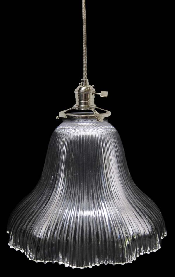 Down Lights - Custom 1920s Holophane Clear Glass 11.375 in. Pendant Light