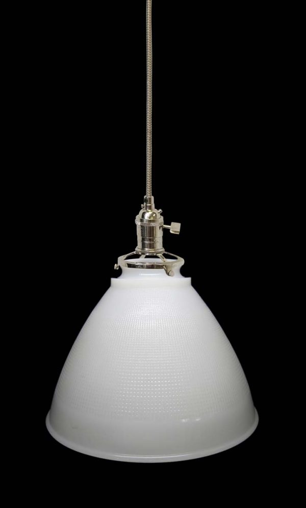 Down Lights - Custom 1920s Milk Glass Cone 8 in. Pendant Light