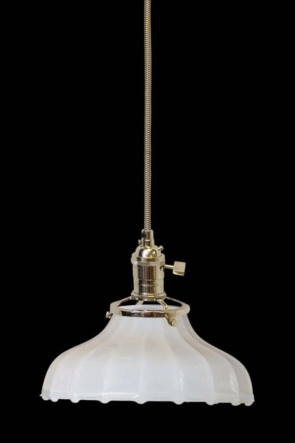 Down Lights - Custom 1920s White 7.25 in. Milk Glass Pendant Light