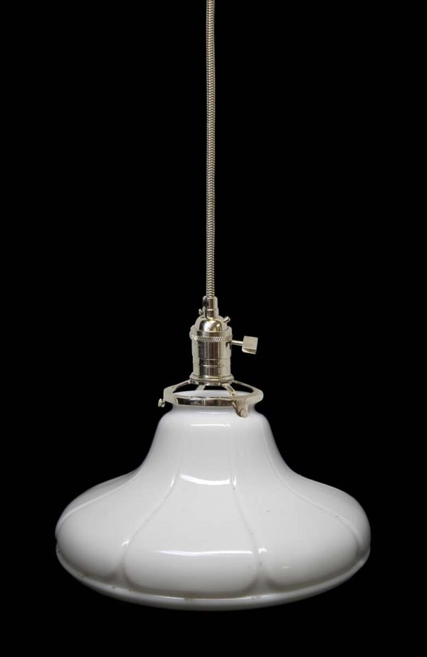 Down Lights - Custom 1920s White 8 in. Milk Glass Pendant Light