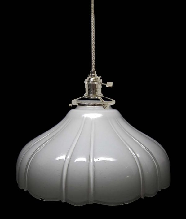 Down Lights - Custom 1920s White 8.875 in. Milk Glass Pendant Light