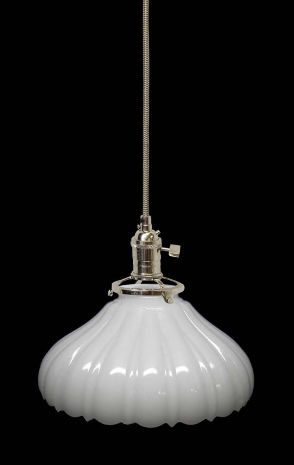 Down Lights - Custom 1920s White Milk Glass 6.375 in. Pendant Light