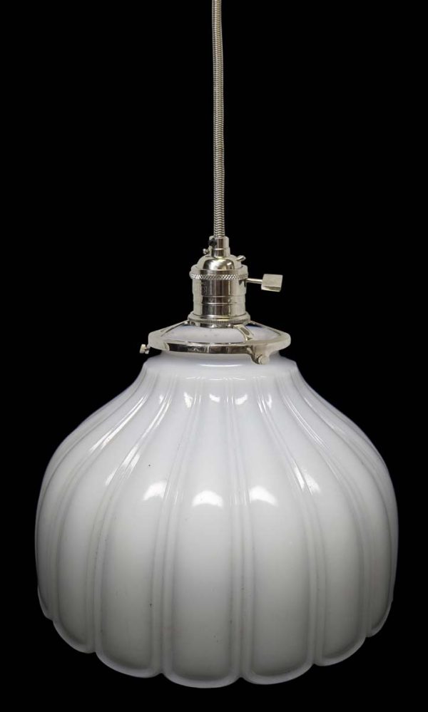 Down Lights - Custom 1920s White Milk Glass 7 in. Pendant Light
