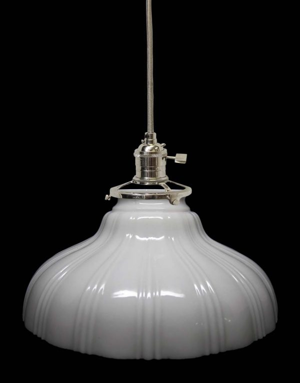Down Lights - Custom 1920s White Milk Glass 7.875 in. Pendant Light