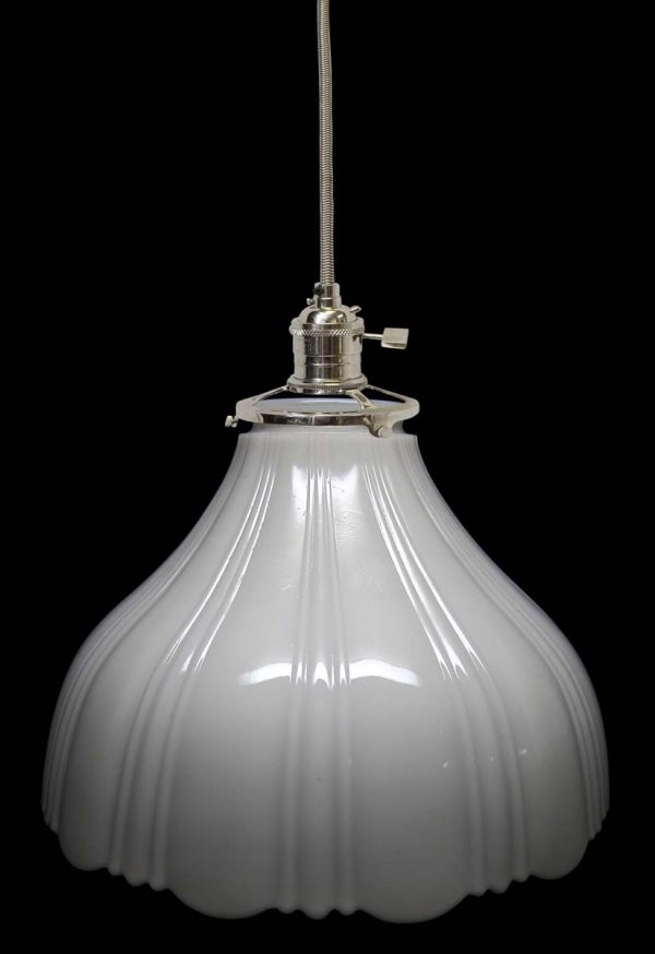 Down Lights - Custom 1920s White Milk Glass 8 in. Pendant Light