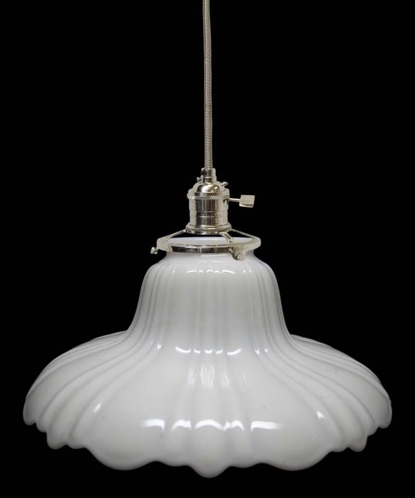 Down Lights - Custom 1920s White Milk Glass 8.5 Pendant Light