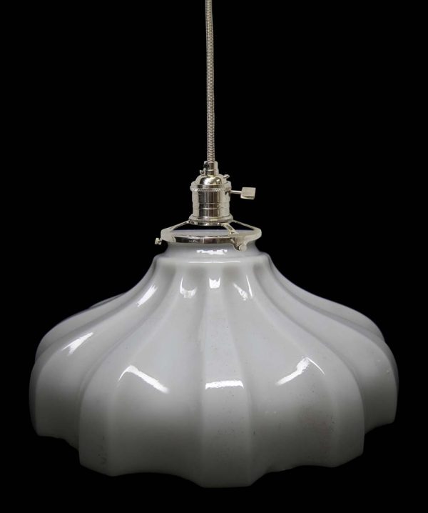 Down Lights - Custom 1920s White Milk Glass 8.875 in. Pendant Light