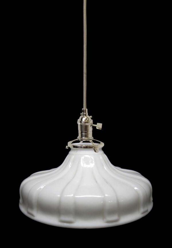 Down Lights - Custom 1920s White Milk Glass 9.125 in. Pendant Light