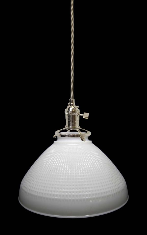 Down Lights - Custom 1920s White Milk Glass Cone 10 in. Pendant Light