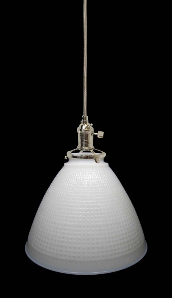 Down Lights - Custom 1920s White Milk Glass Cone 8 in. Pendant Light
