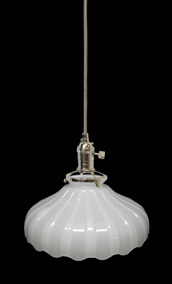 Down Lights - Custom Antique 1920s White Milk Glass 7.625 in. Pendant Light