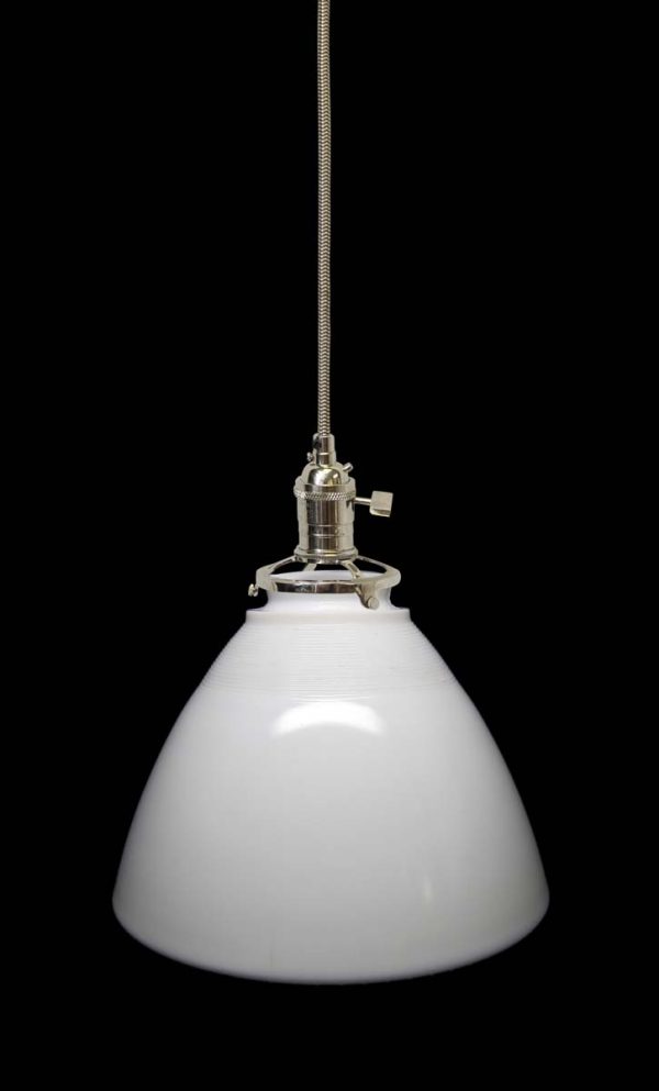 Down Lights - Custom Antique White Milk Glass 8 in. Cone Pendant Light