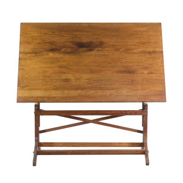 Drafting Tables - Antique Oak Drafting Table with Fruit Wood Legs & Steel Hardware