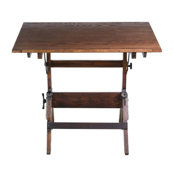 Drafting Tables - Hamilton Vintage Oak Drafting Table with Black Steel Hardware