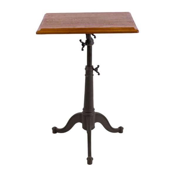 Drafting Tables - Small Adjustable Oak Drafting Table with Cast Iron Base