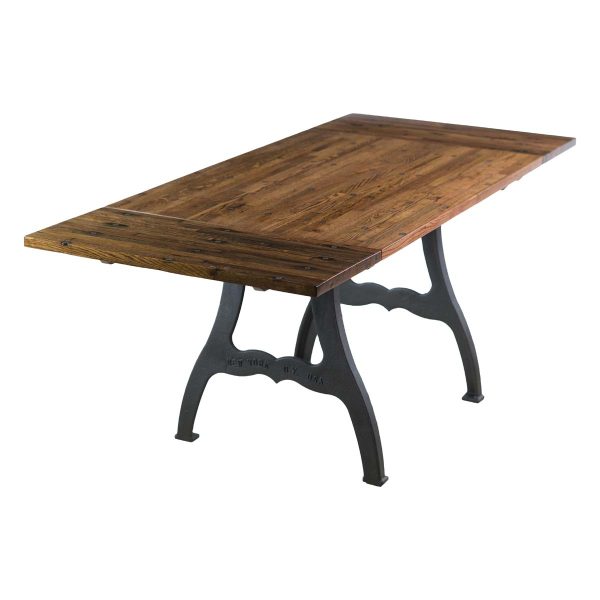 Farm Tables - Handmade Oak Industrial Flooring Iron Legs Dining Table with Extension