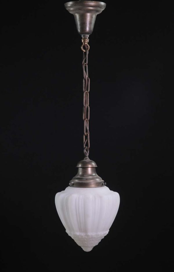 Globes - 1920s Bisque Glass Acorn Brass Foyer Pendant Light